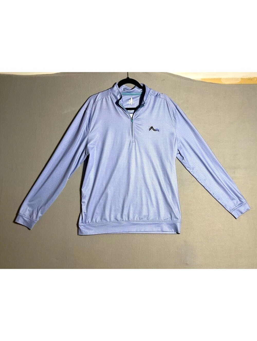 Men’s 1/4 Zip Mock Neck Pullover, Blue Geometric Polyester, Long Sleeve L